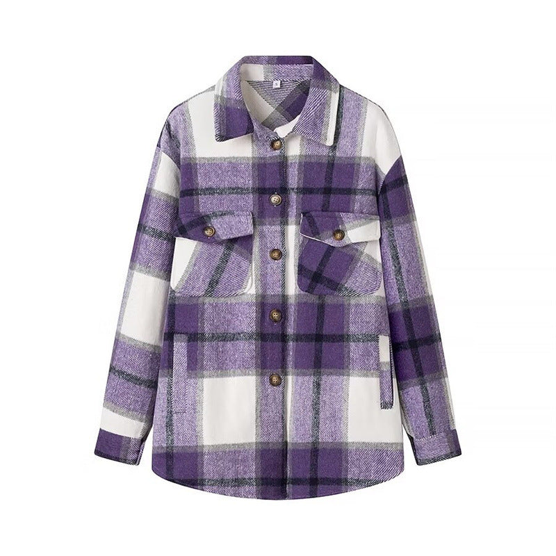 Women's Checked Transition Shacket made of soft Flannel with Attached Chest Pockets Chichicherry