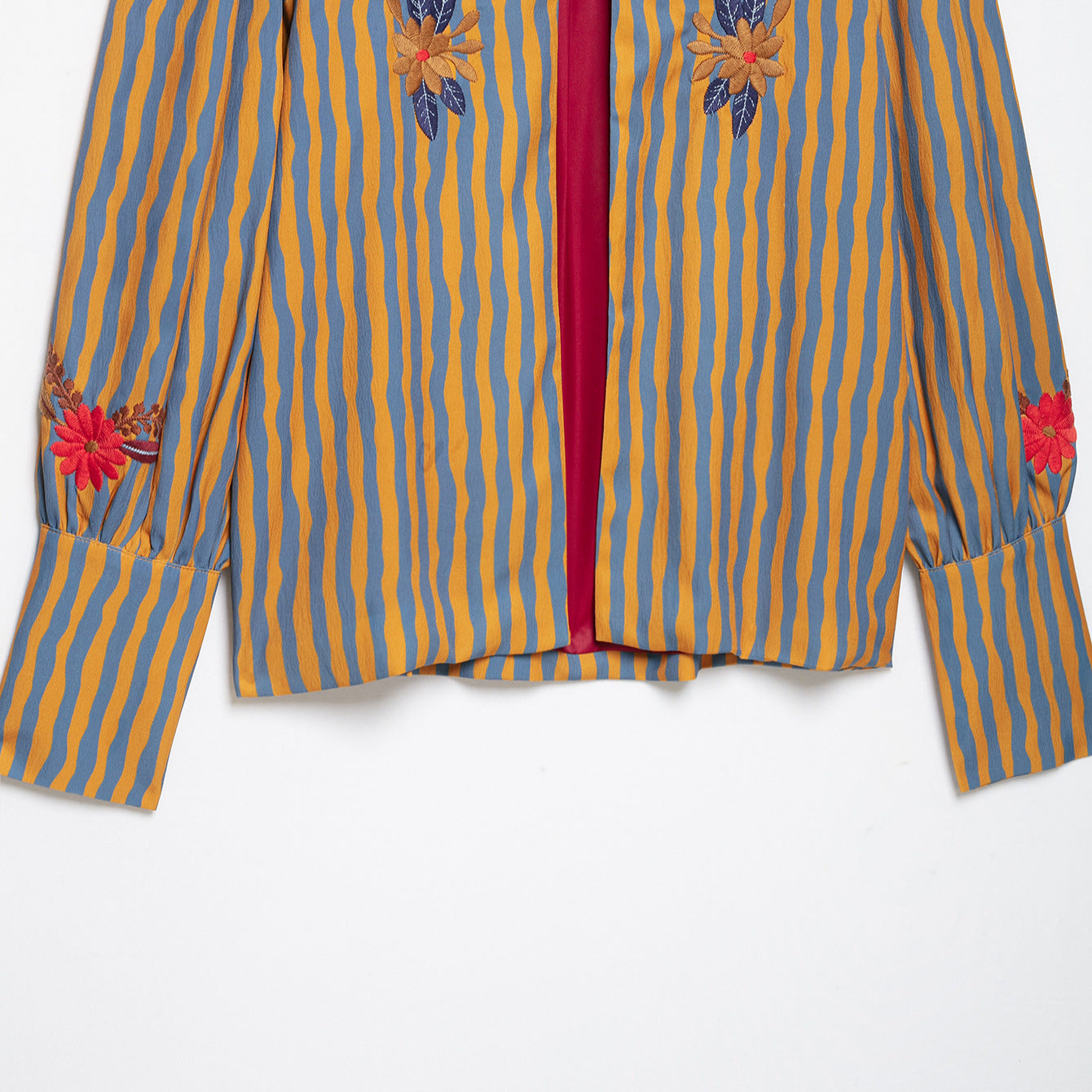 Women's Striped Cropped Blouse with Floral Embroidery Chichicherry