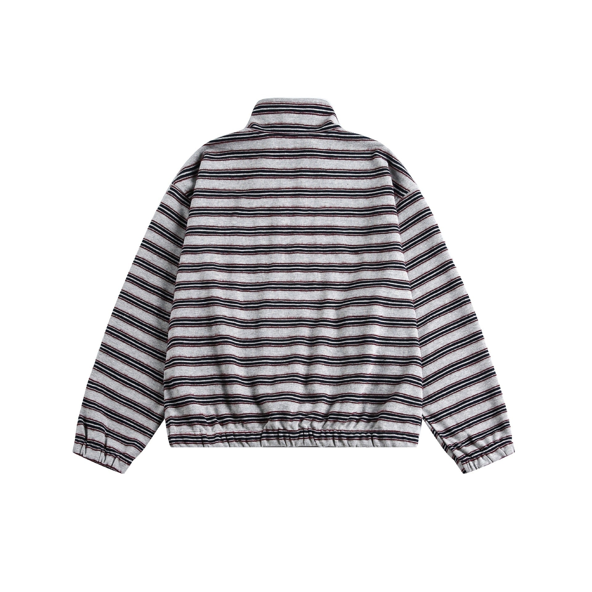 Women's Striped Sweat Jacket with Stand-Up Collar, Zipper and Elastic Hem