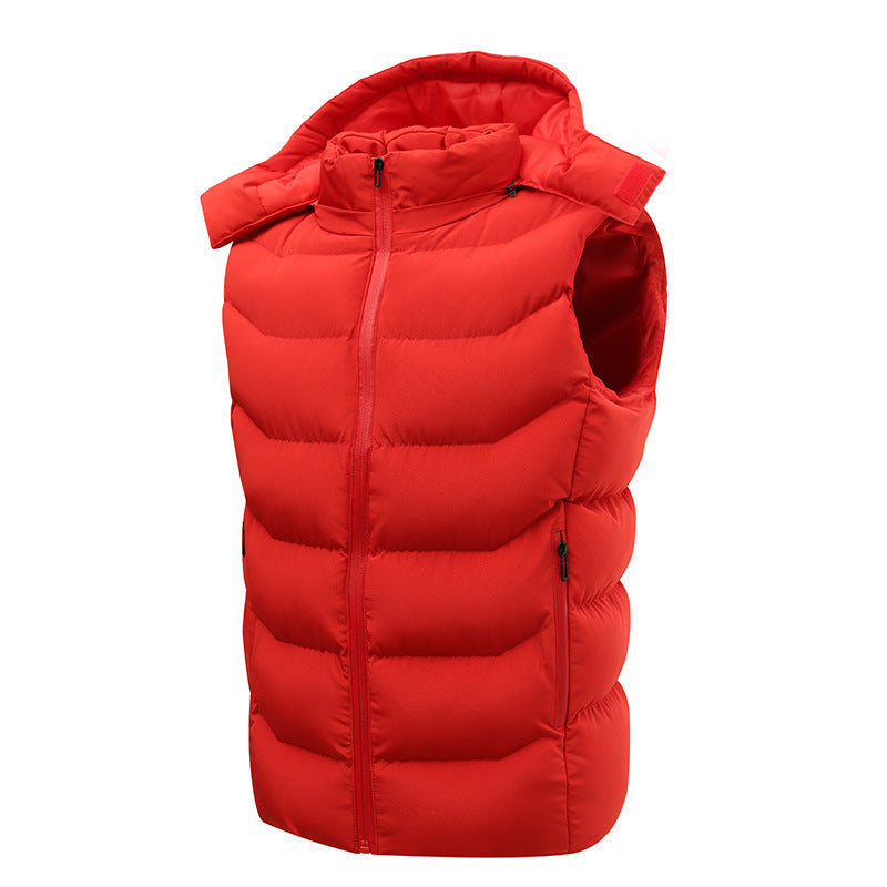 Men's Padded Hooded Vest with Thermal Insulation, High Stand Collar and Concealed Zipper Pockets Chichicherry