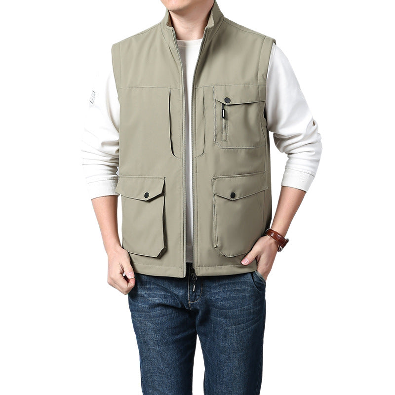 Men's Lightweight Thermo-Fleece Vest with Stand-Up Collar, Front Zipper and Side Pockets Chichicherry