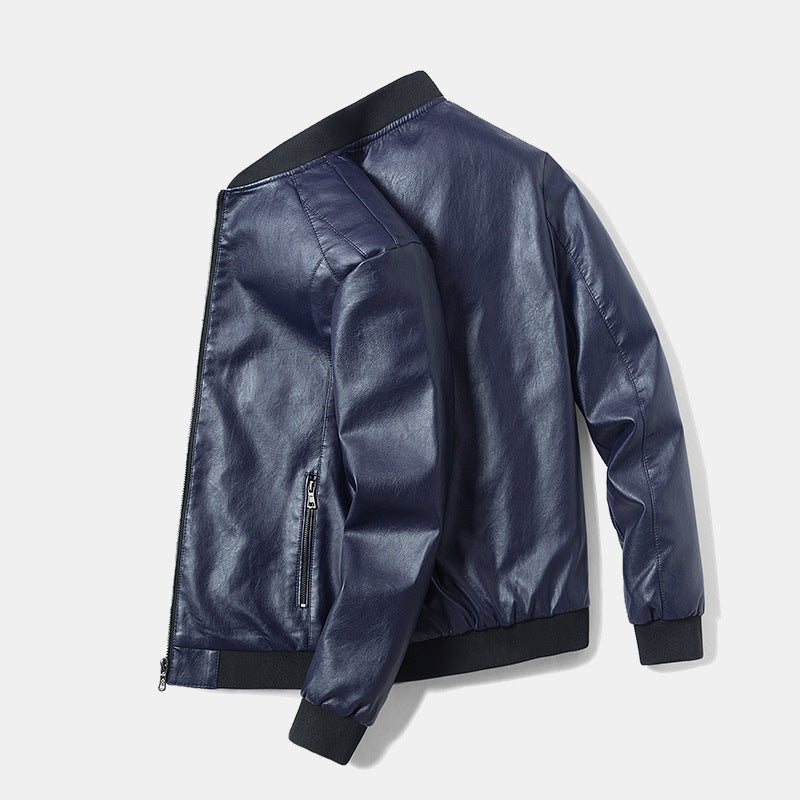 Men's slim faux leather bomber jacket with contrasting ribbed collar and concealed zipper Chichicherry