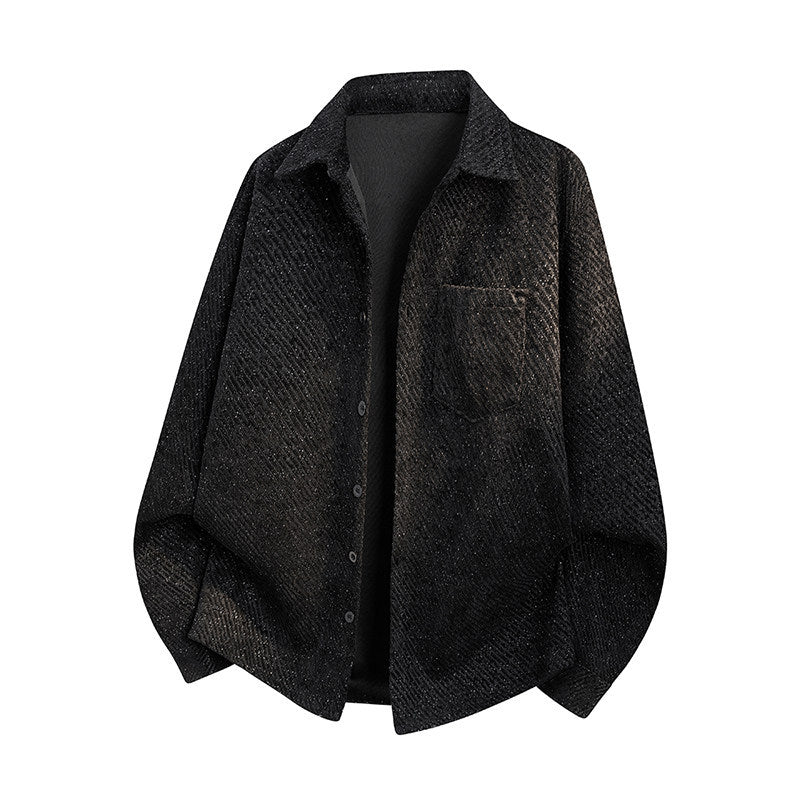 Women Oversize Texture Shirt Jacket with Diagonal Structure and Chest Pocket Chichicherry