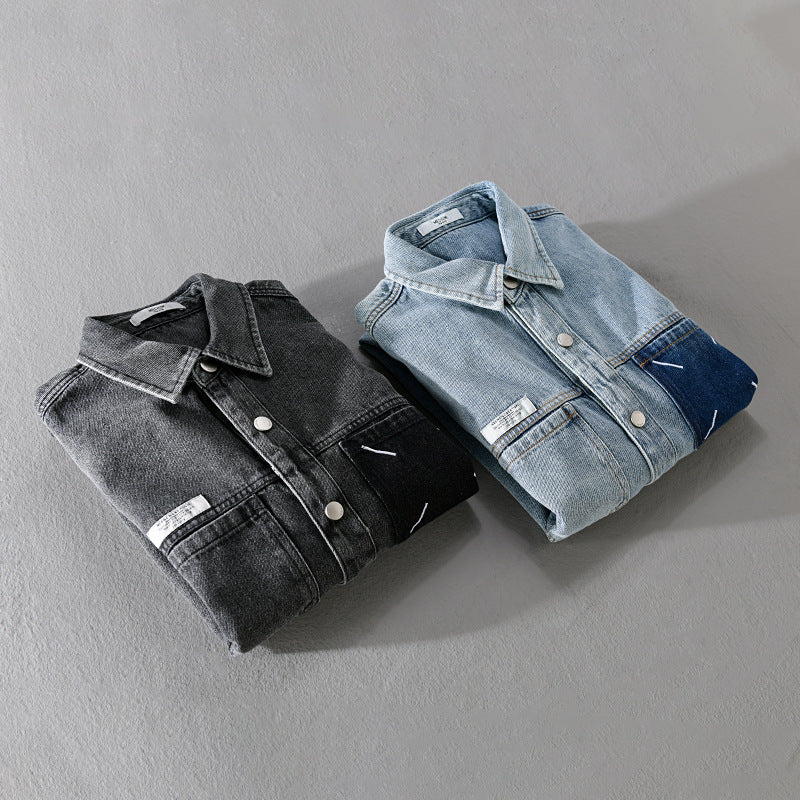 Men's denim shirt jacket with contrasting chest pocket and snap button closure Chichicherry