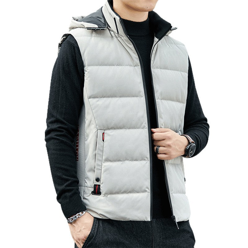 Men's sleeveless thermal padded vest with detachable hood and windproof shell Chichicherry
