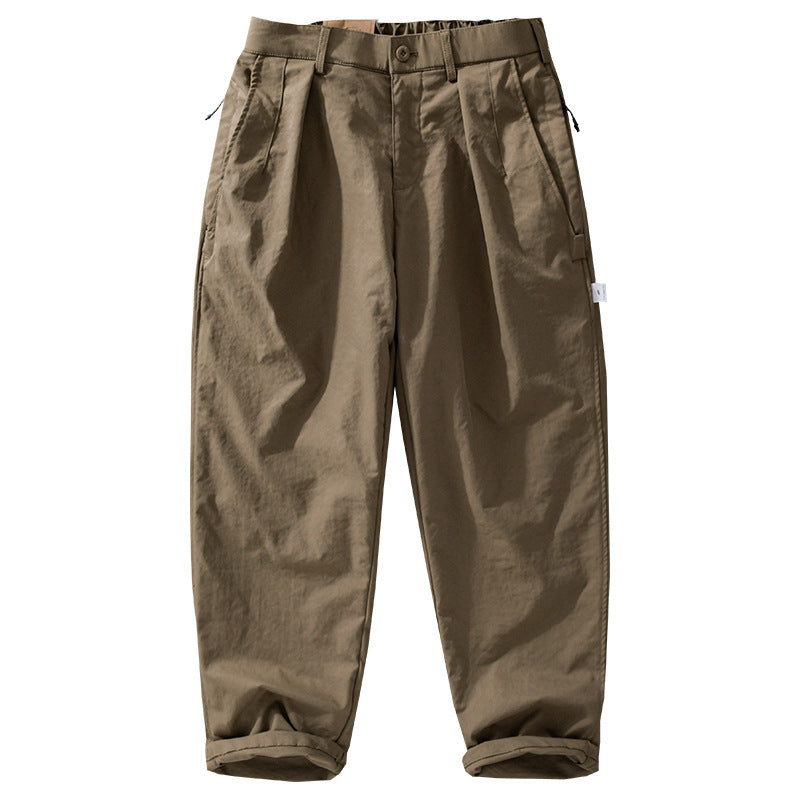 Men's wide pleated chino pants with drawstring waistband and tapered leg Chichicherry