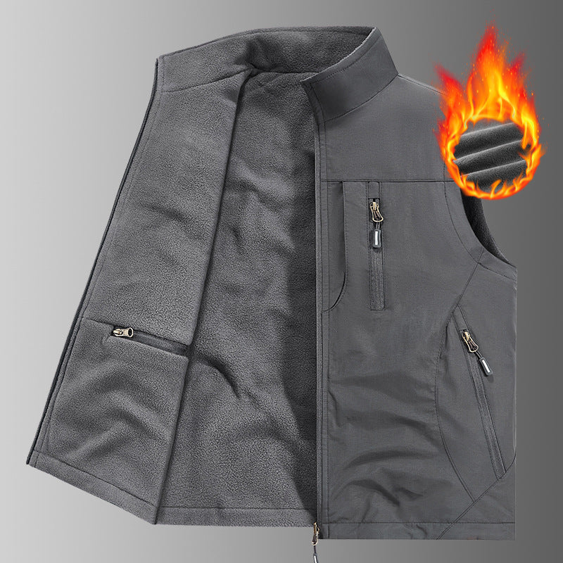 Men's thermo fleece outdoor vest with warming teddy lining, windproof outer layer & multifunctional zip pockets Chichicherry