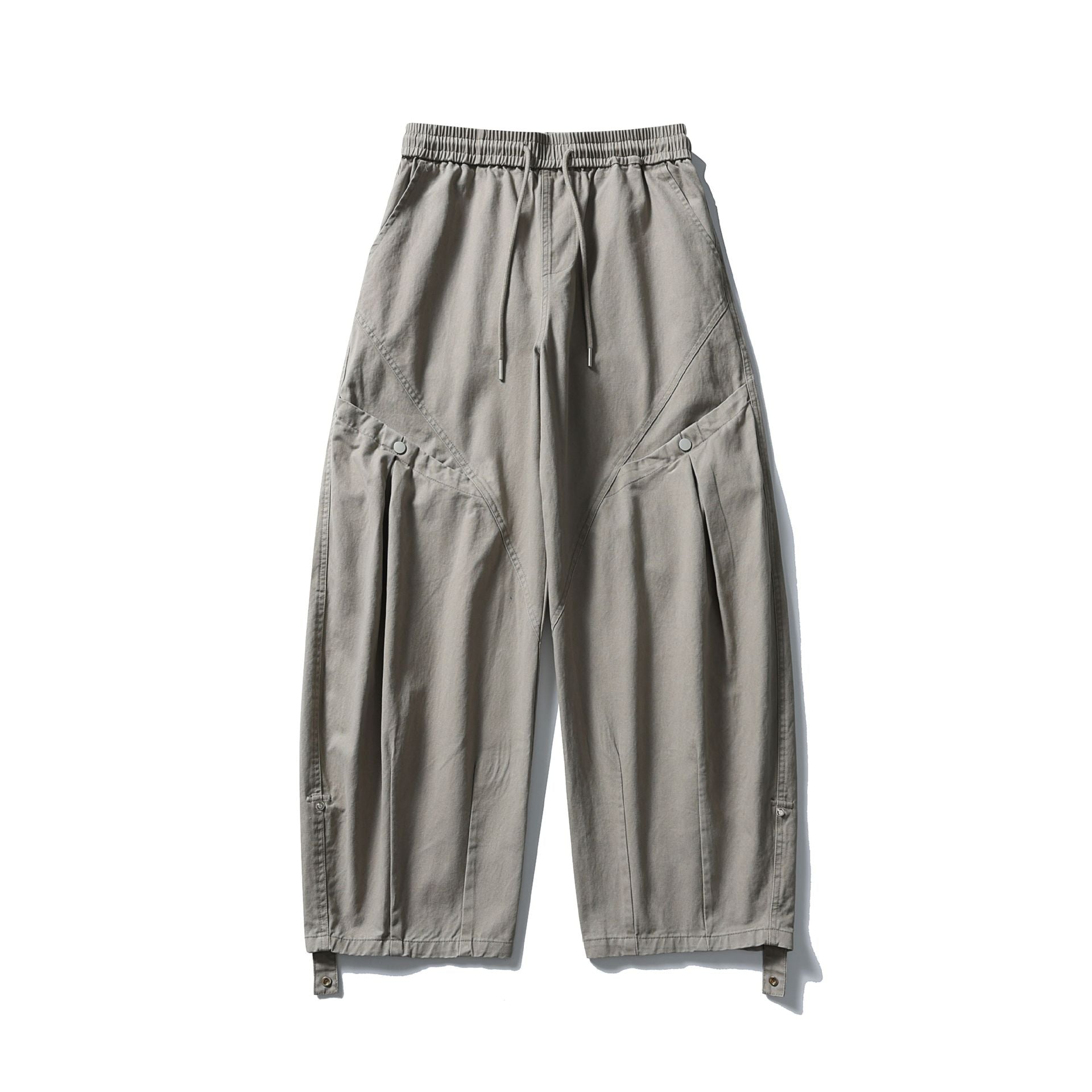 Women's Wide Cargo Pants with Elastic Tunnel Drawstring Waistband, Flap Pockets and Adjustable Leg Straps Chichicherry