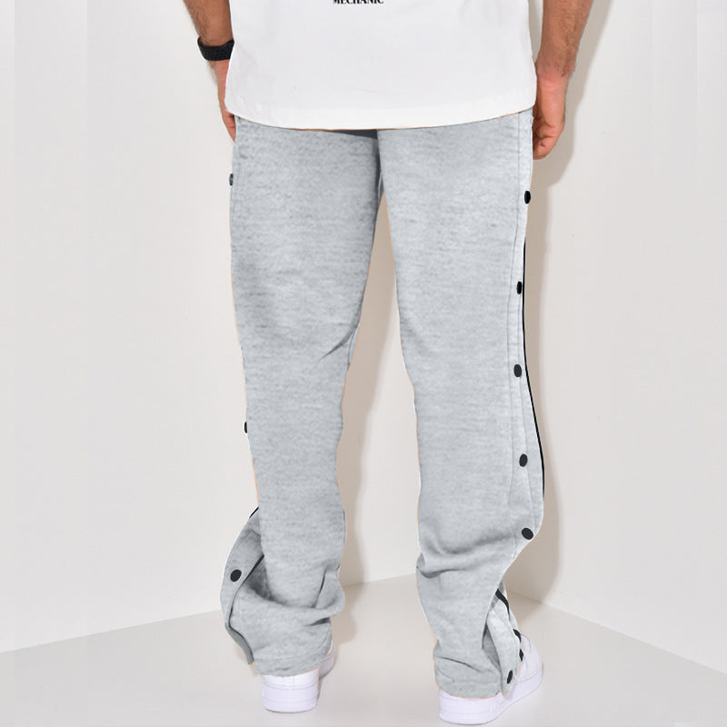 Men's Snap Track Pants with Side Contrast Stripe, Snap Button Placket and Elastic Waistband Chichicherry