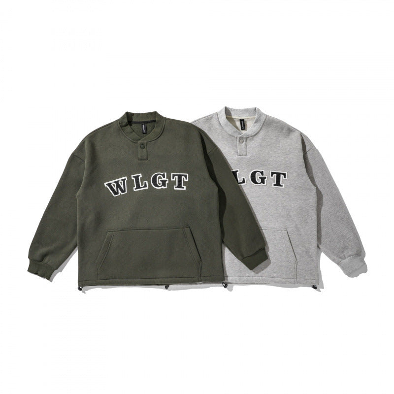 Unisex Oversize Sweatshirt with Henley button placket, kangaroo pocket and drawstring hem Chichicherry