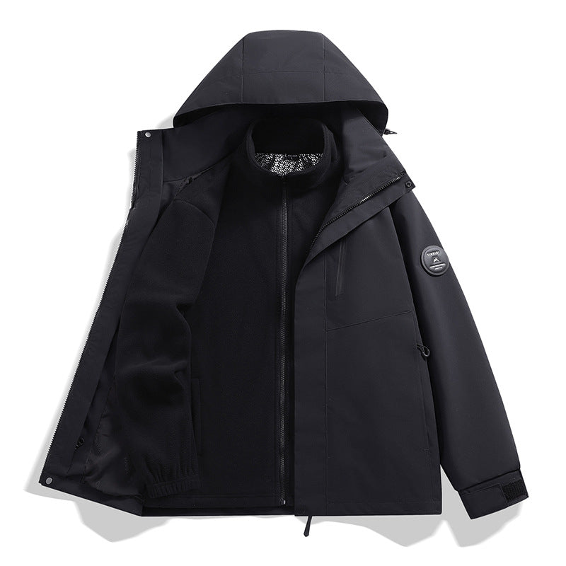 Men's softshell performance jacket with removable hood, concealed full-length zipper, and ergonomic cut Chichicherry