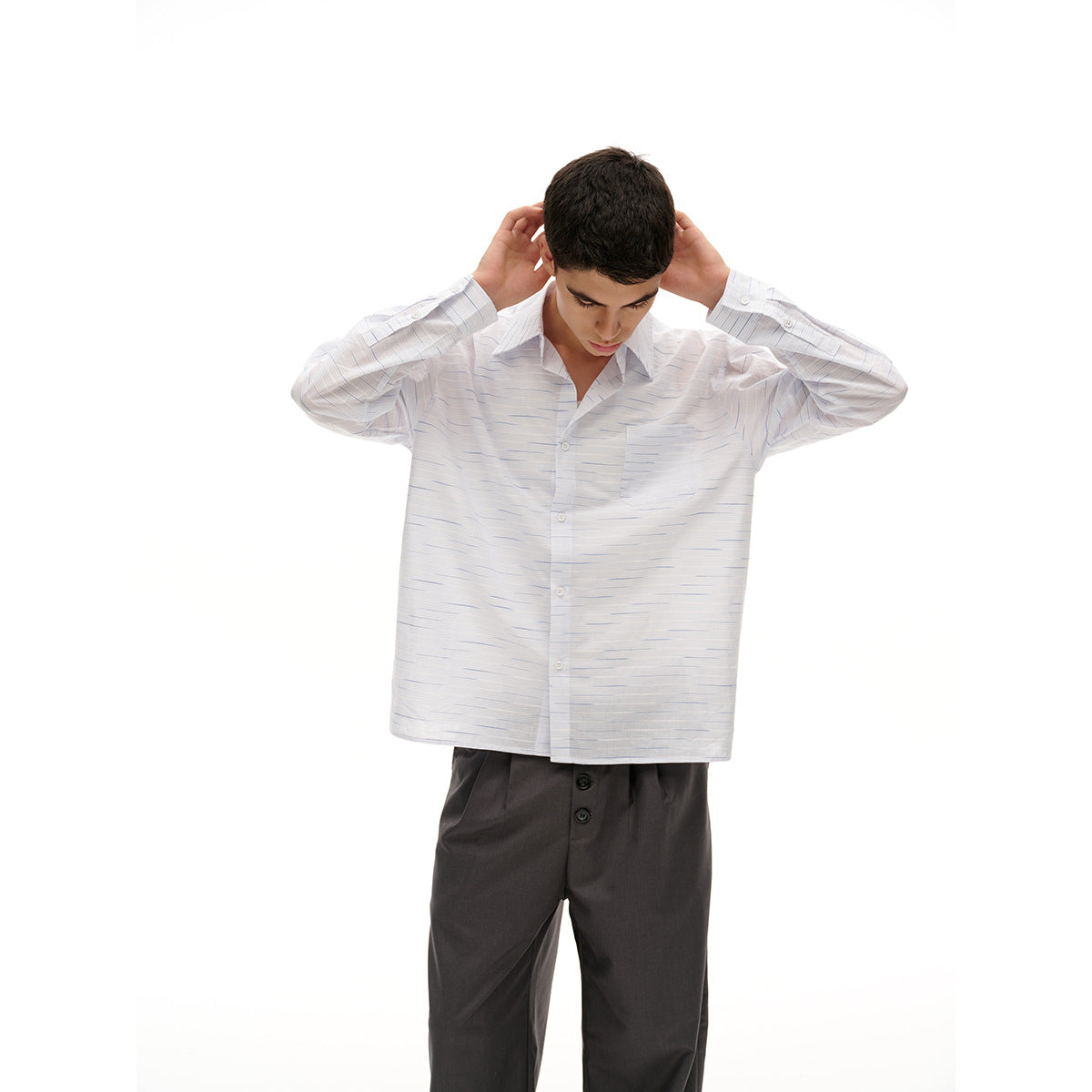 Unisex Loose-fitting oversized shirt made of lightweight cotton blend with Kent collar and chest pocket Chichicherry