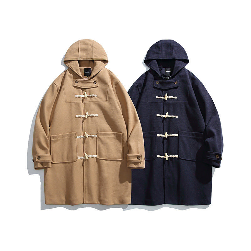 Men's wool blend duffle coat with hood and toggle closures Chichicherry