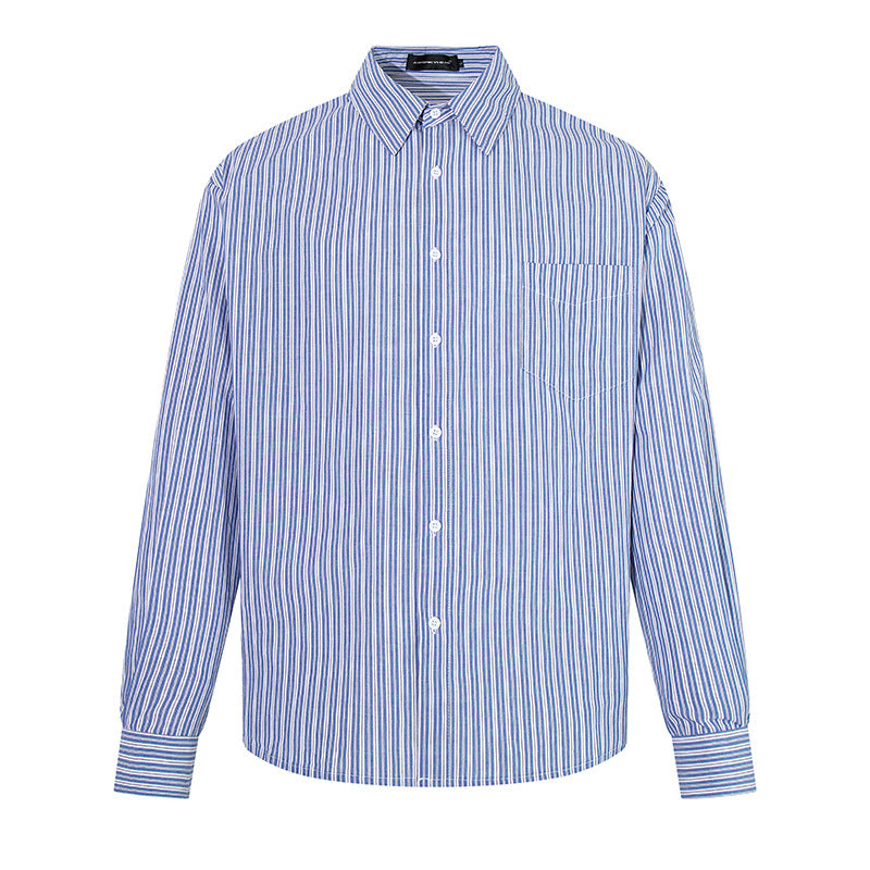 Men's Oversize Shirt made of cotton blend with fine stripes, Kent collar and chest pocket Chichicherry