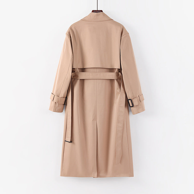 Women Longer tailored trench coat with tie belt and wide shawl collar Chichicherry