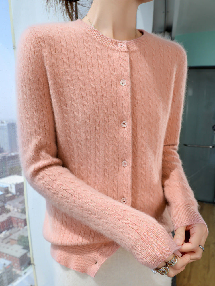Ladies Short-Cut Fine Knit Cardigan with Subtle Structure and Round Neck Chichicherry