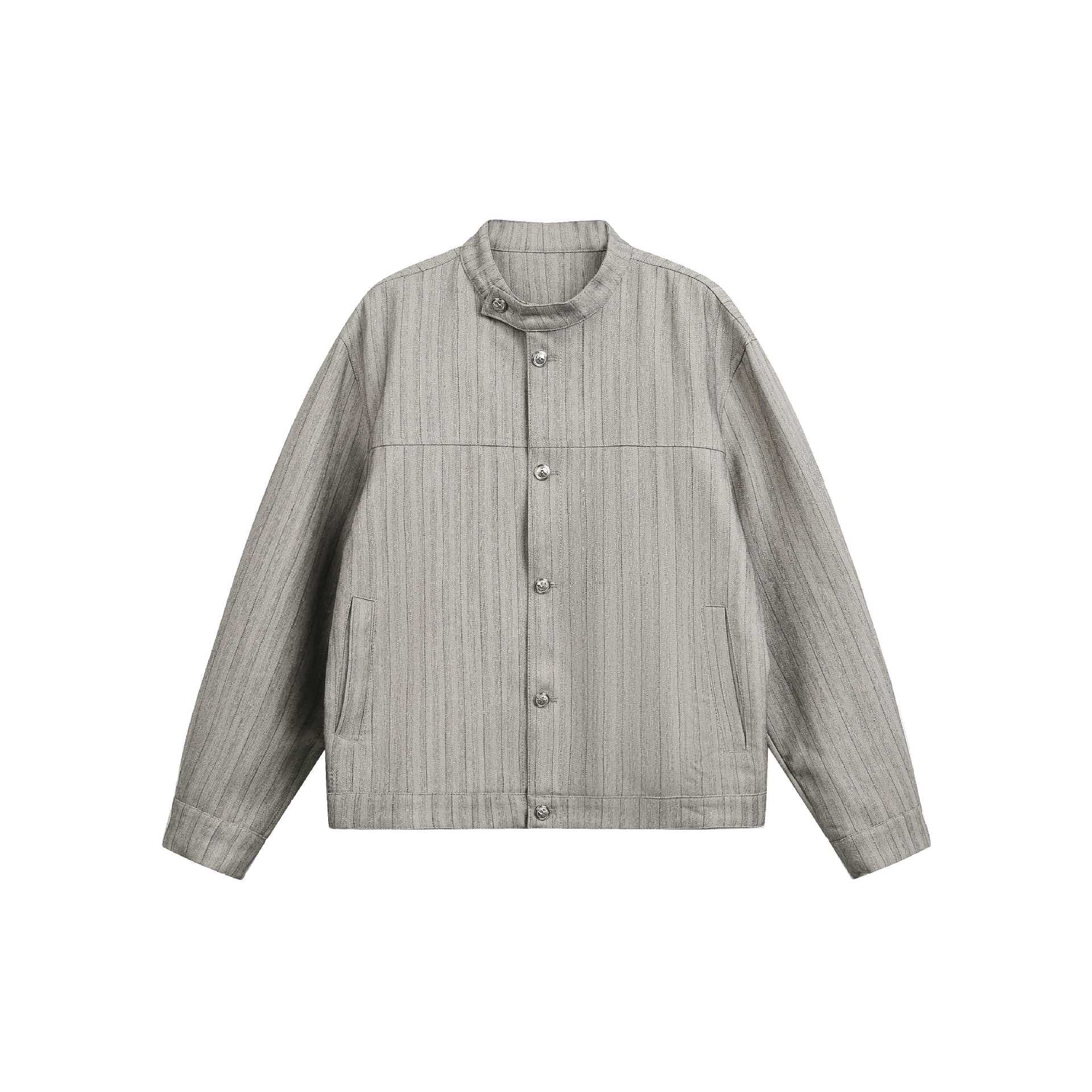 Unisex Oversized Blouson in Workwear Style with Stand-up Collar and Button Placket Chichicherry