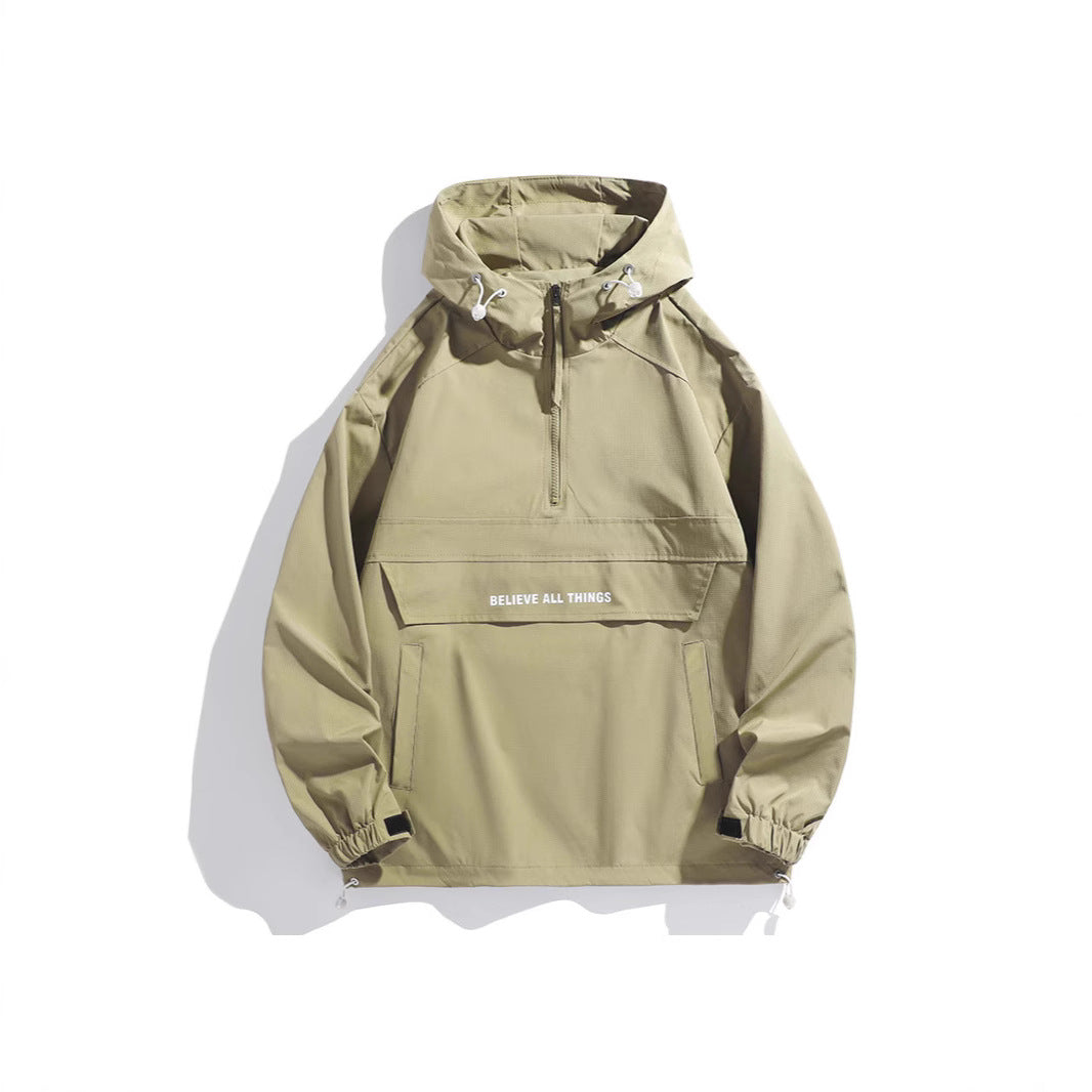 Men's hooded anorak with half zipper, kangaroo pocket and adjustable hem Chichicherry