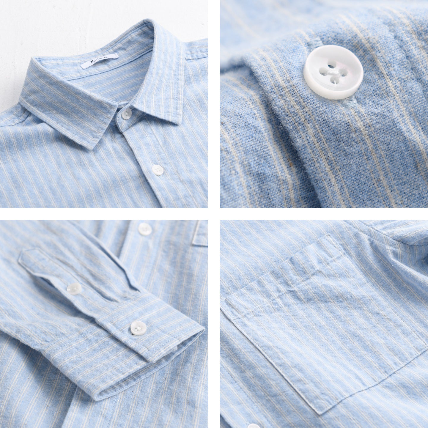 Men Breathable Cotton Long Sleeve Shirt with Fine Mélange Stripes and Chest Pocket Chichicherry