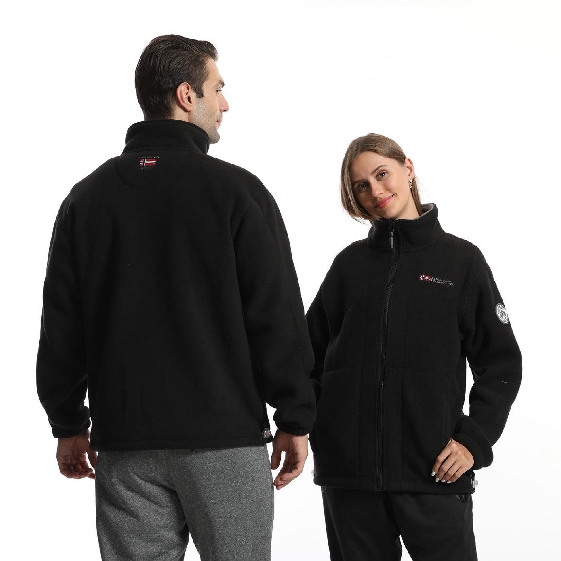 Men's fleece outdoor jacket with stand-up collar, full-length zipper, and elastic cuffs Chichicherry