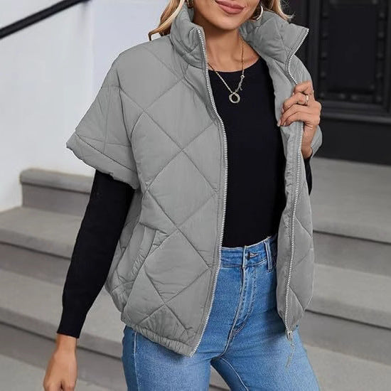 Women's short-sleeve quilted vest with stand-up collar, zipper, and side pockets Chichicherry