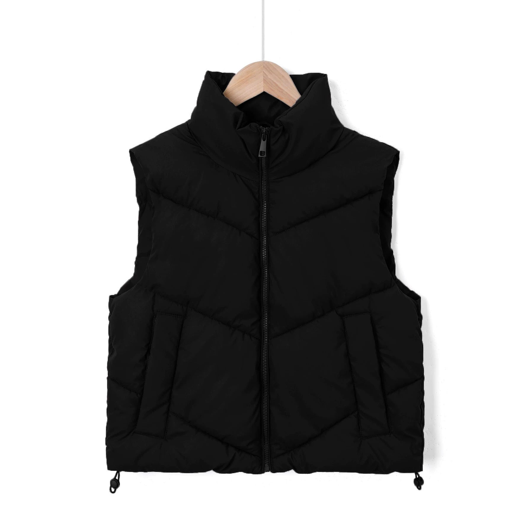Women's sleeveless quilted thermal vest with high stand-up collar and drawstring Chichicherry