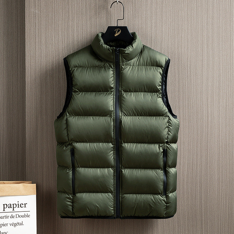Men's Lightweight Thermal Quilted Vest with High Stand-Up Collar and Zipper Pockets Chichicherry