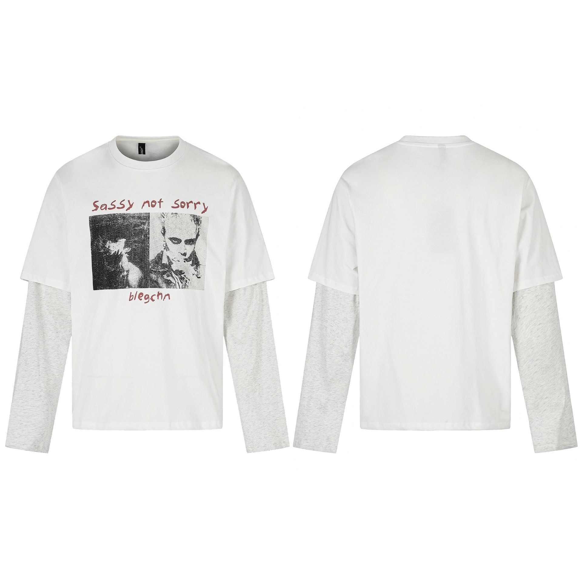 Women's layered look long sleeve with contrasting sleeve inserts and vintage print Chichicherry