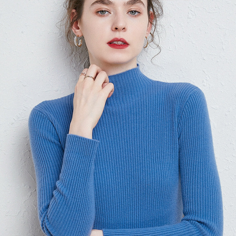 Women’s fitted fine knit turtleneck sweater with extra fine ribbed texture and cashmere-soft feel Chichicherry