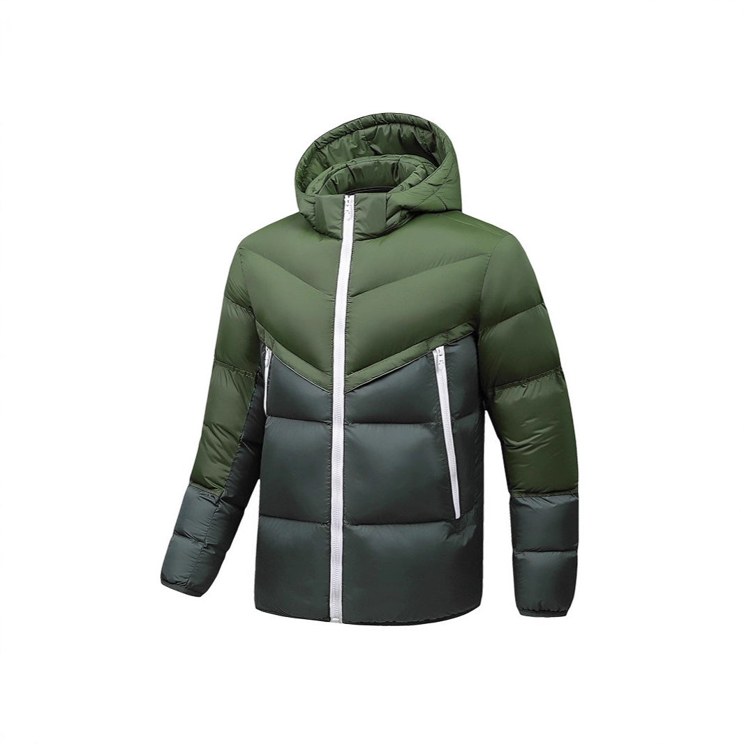 Men's Lightweight Down-Look Padded Jacket with Hood, Windproof Thermal Insulation and Vertical Zip Pockets Chichicherry