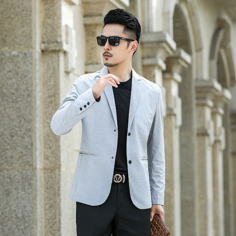 Men's Slim-Fit Blazer with Subtle Allover Dot Pattern Chichicherry