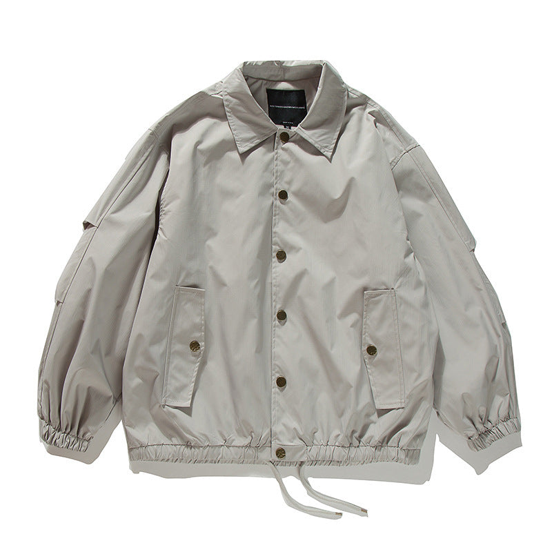 Unisex Boxy transitional bomber jacket with drawstring hem and snap button placket Chichicherry