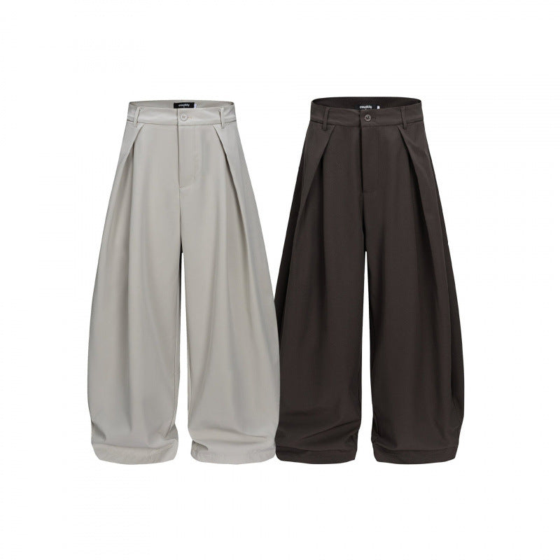 Ladies Wide Balloon Pants with High Waist, Pleats and Cuffed Hem Chichicherry
