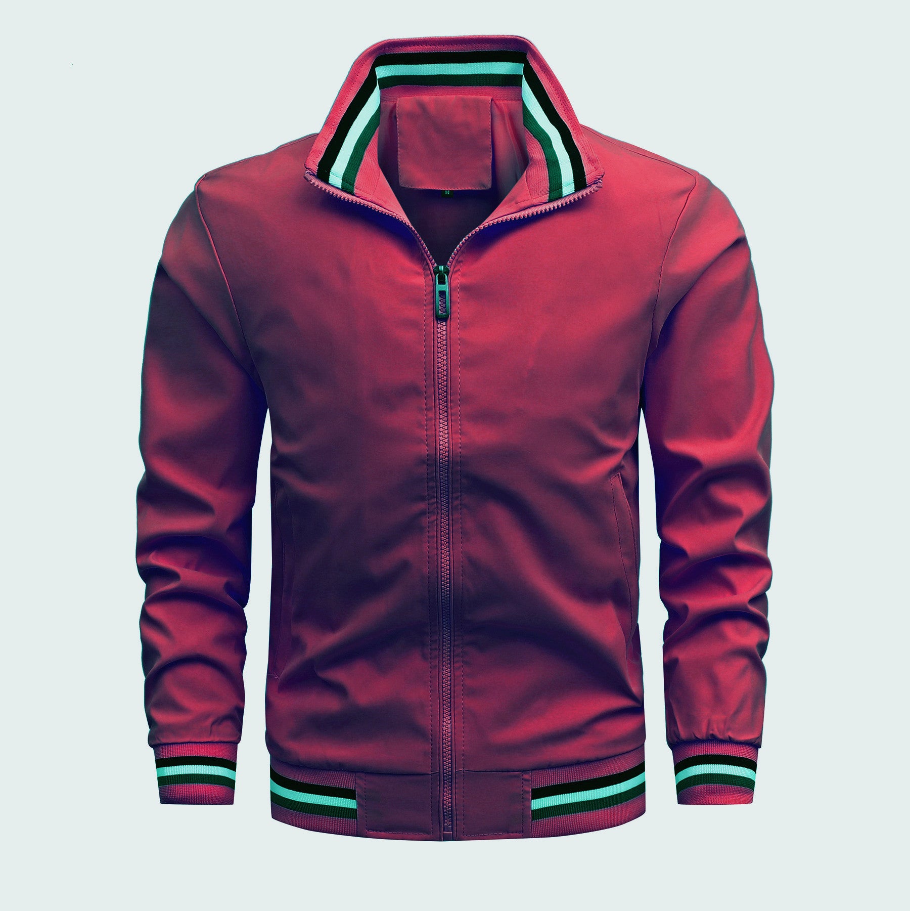 Men's Casual Bomber Jacket made of wind-resistant nylon with striped ribbed cuffs and stand-up collar Chichicherry