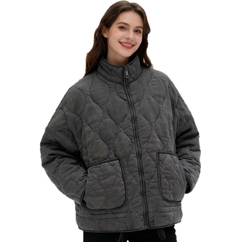 Women quilted jacket with stand-up collar and patch pockets Chichicherry