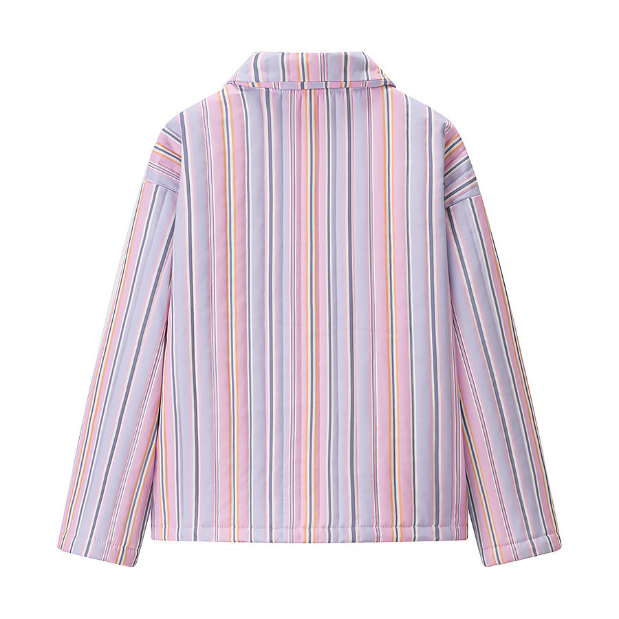 Women's Striped lightly padded Short Jacket with zipper and applied pockets Chichicherry