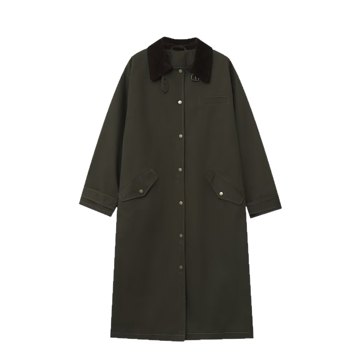 Women’s Long Waterproof Oversized Coat with Cord Collar, Snap Button Placket and Flap Pockets Chichicherry