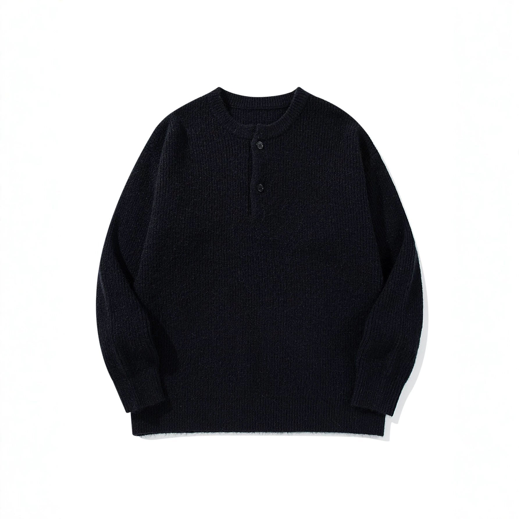 Men's chunky knit henley sweater with half button placket and ribbed cuffs Chichicherry