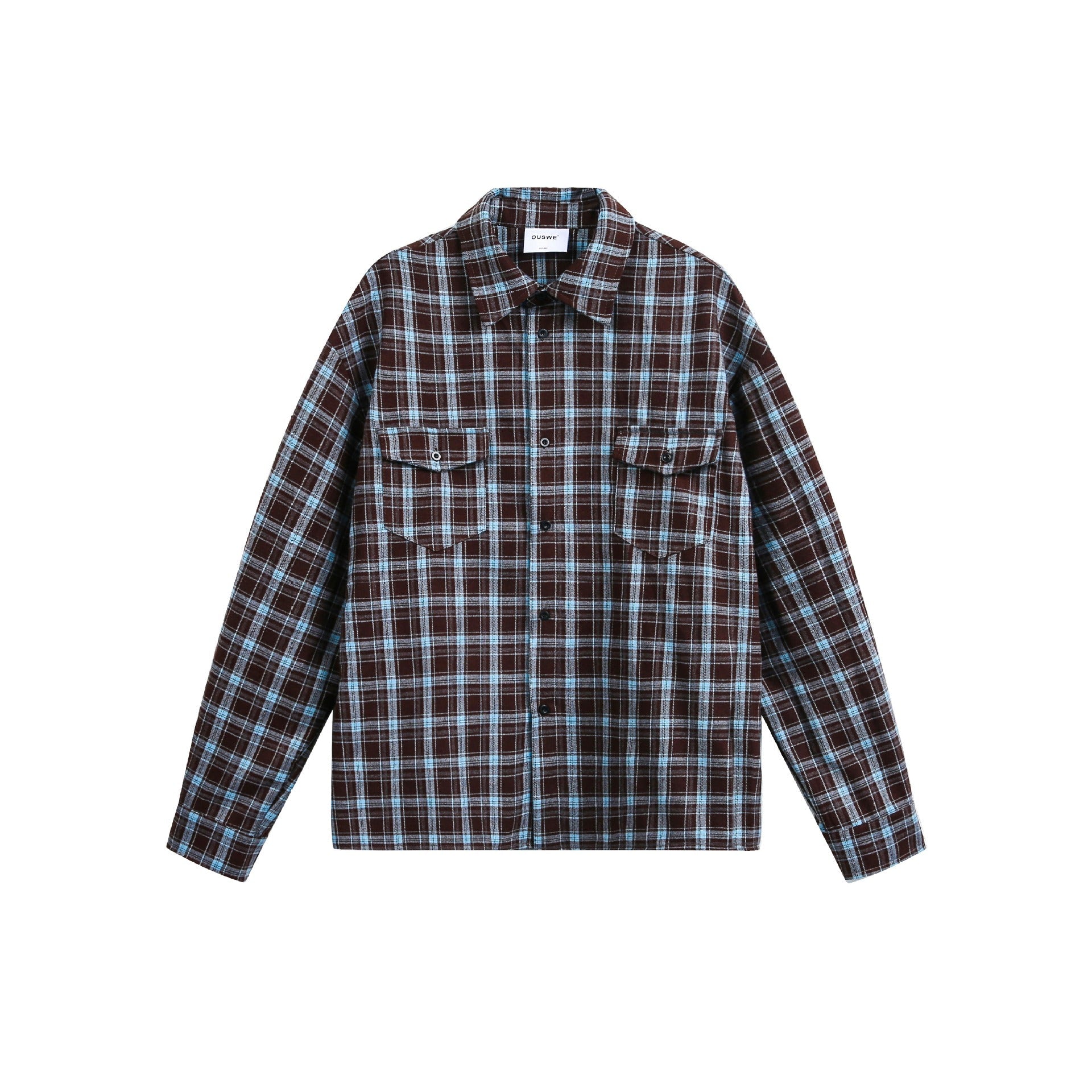 Men's Checkered Flannel Overshirt Jacket with Sewn-On Chest Pockets Chichicherry