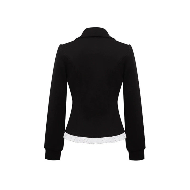 Ladies Tailored Sweat Jacket in Peplum Style with Double Row and Ruffle Trim Chichicherry