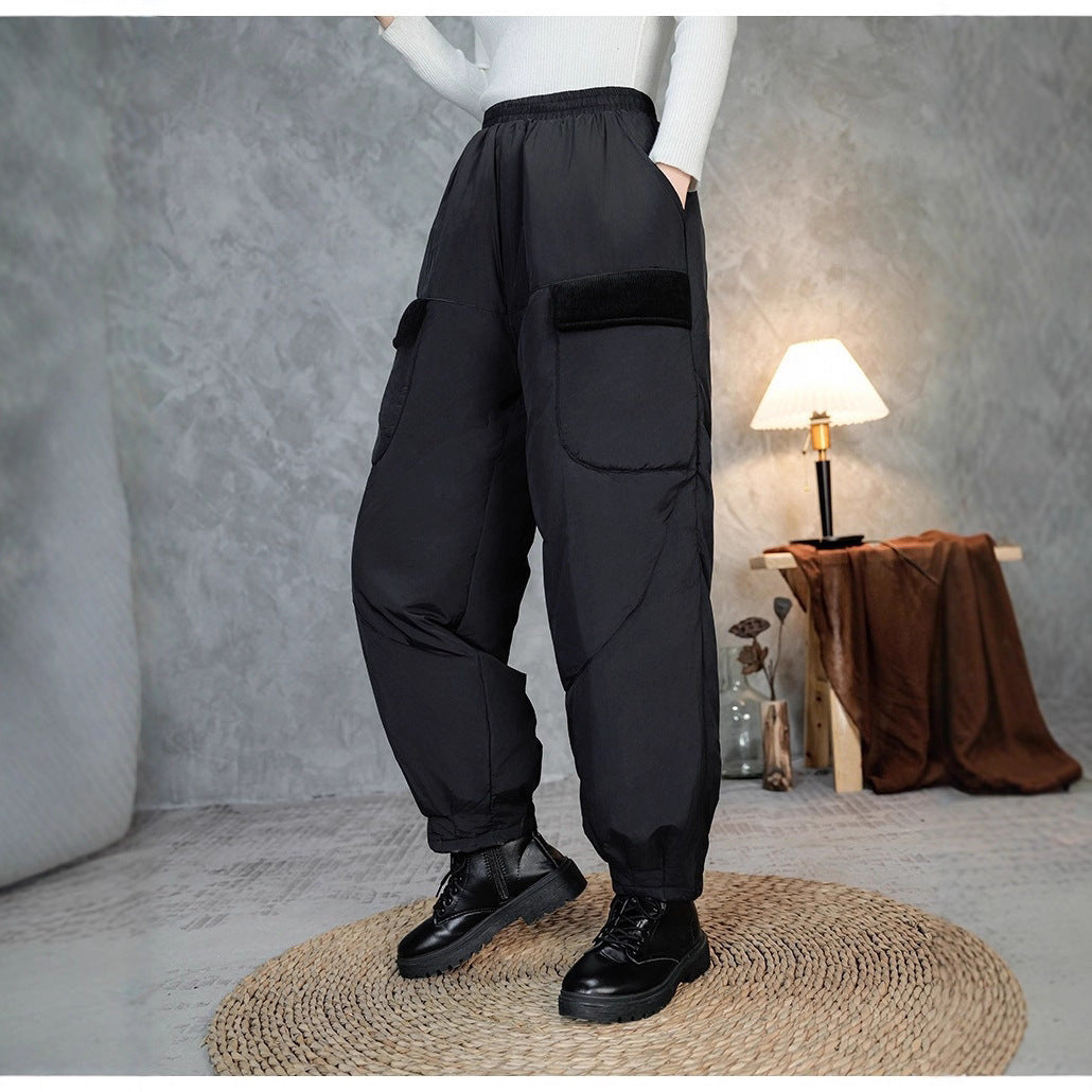 Women's Quilted Thermal Cargo Pants with Elastic Waistband and Cuff Chichicherry