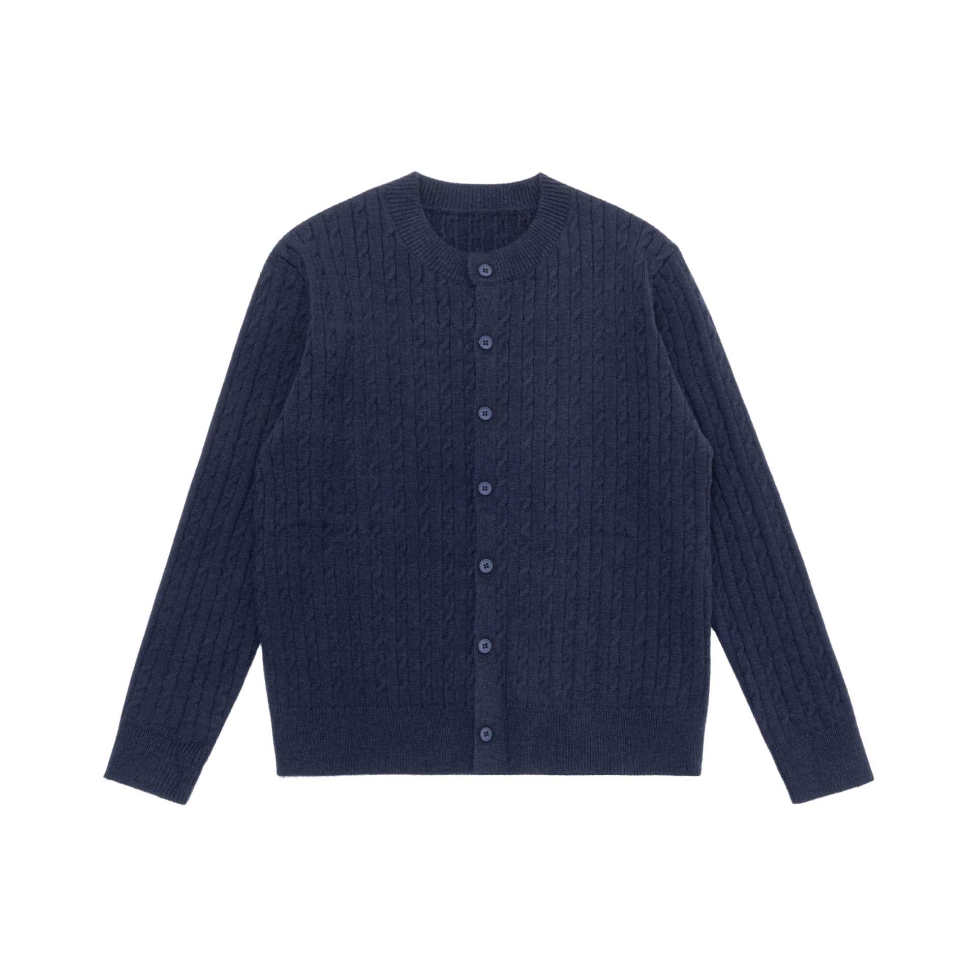 Unisex Fine Cable Knit Cardigan with Round Neck and Button Placket Chichicherry