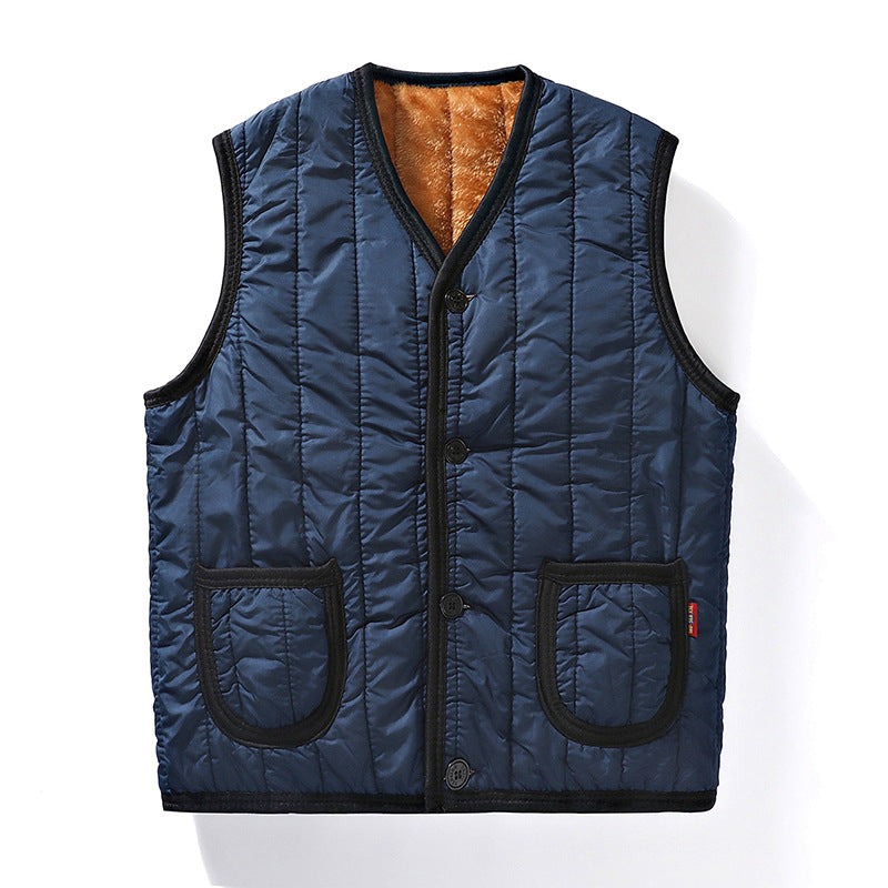 Men's Padded Quilted Gilet with Teddy Lining, V-Neck & Button Placket Chichicherry