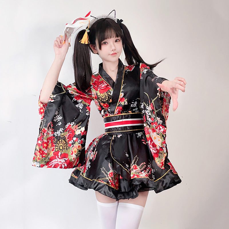 Ladies Kimono Dress with a playful cut and floral accents Chichicherry
