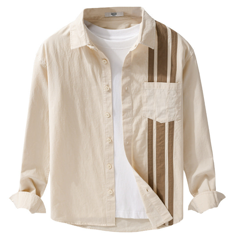 Men's shirt jacket with asymmetrical stripes and patch pocket Chichicherry