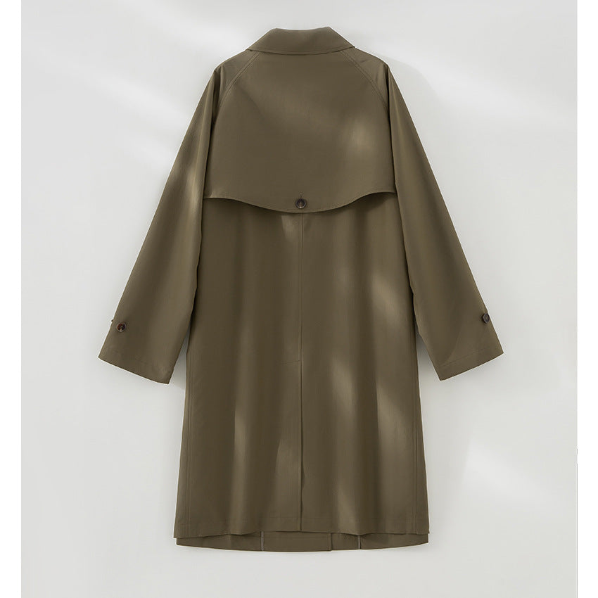 Women Mid-Length Trench Coat with concealed snap placket and adjustable cuffs Chichicherry