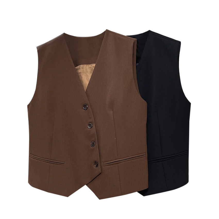 Women's Tailored Tailoring Waistcoat with V-Neck, Four-Button Front and Piped Insert Pockets Chichicherry