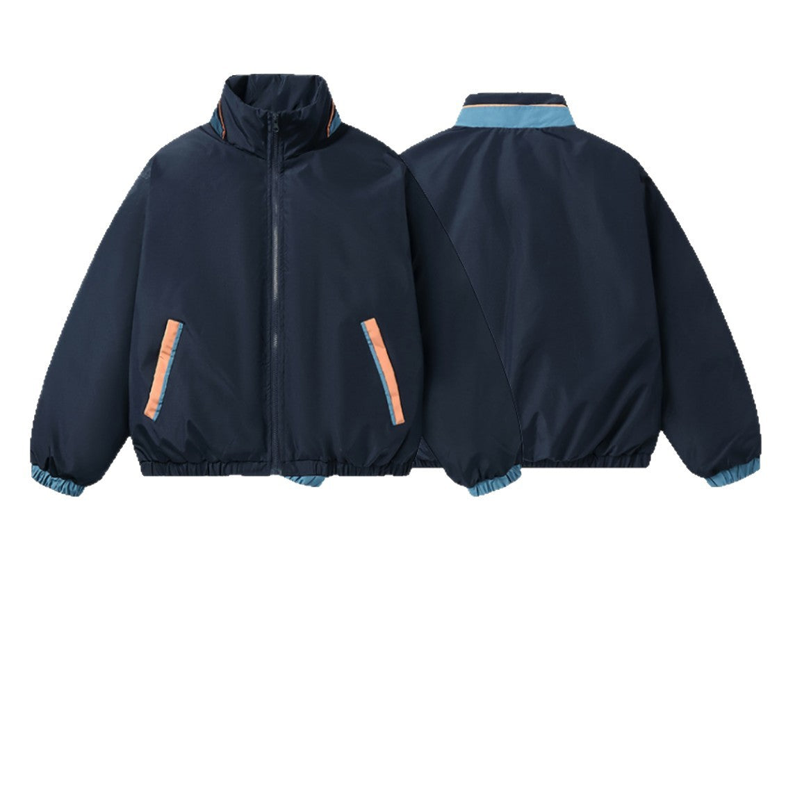 Women's Boxy Lightweight Windbreaker with High Stand Collar and Contrast Trimmed Side Pockets Chichicherry