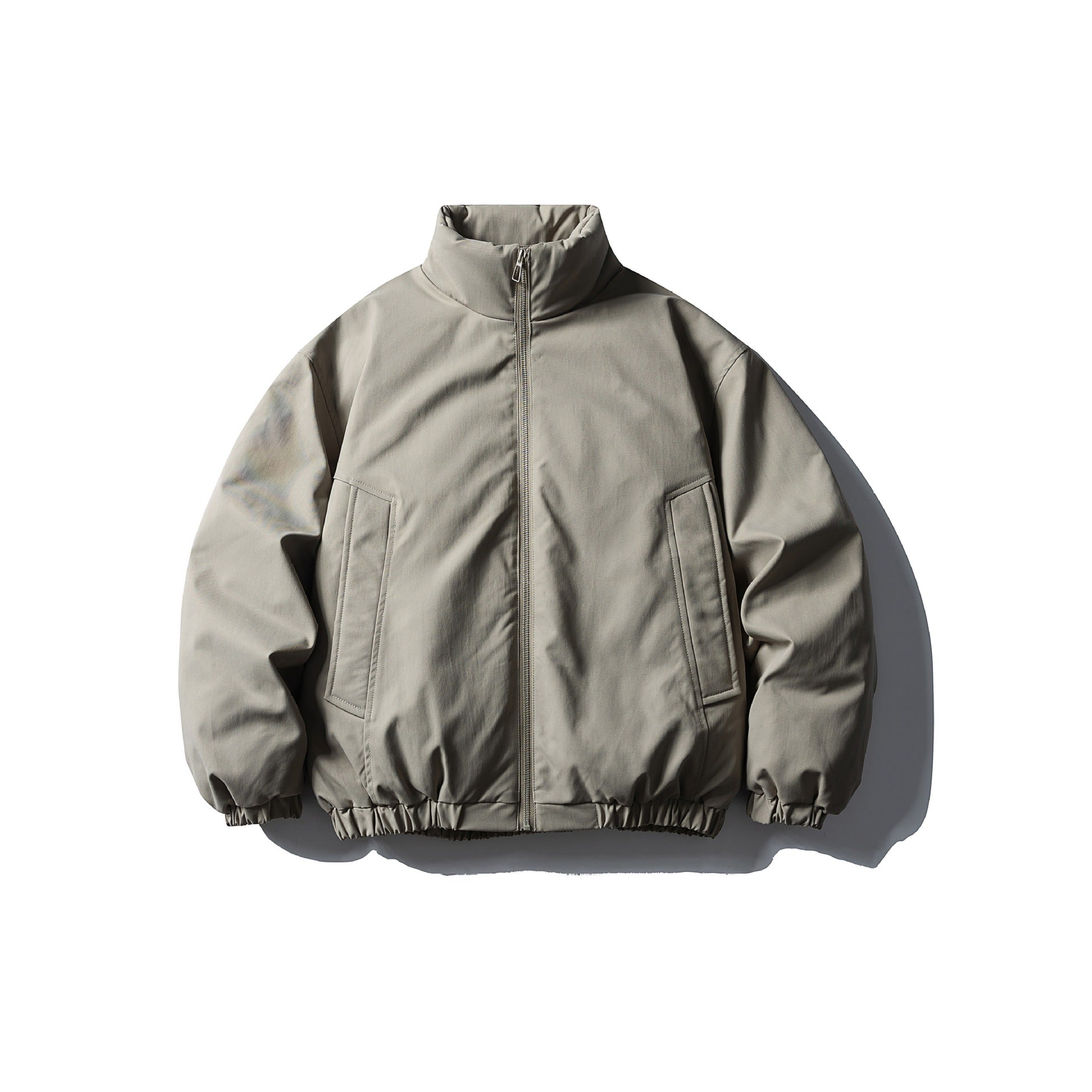 Men's Boxy Short Parka with High Stand Collar, Elastic Hem and Applied Front Pockets Chichicherry