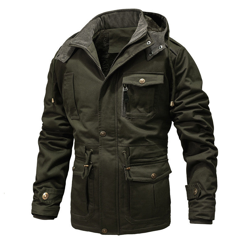 Men's Thermal Insulated Parka Jacket with Teddy Lining, Hood, and Multi-Functional Pockets Chichicherry